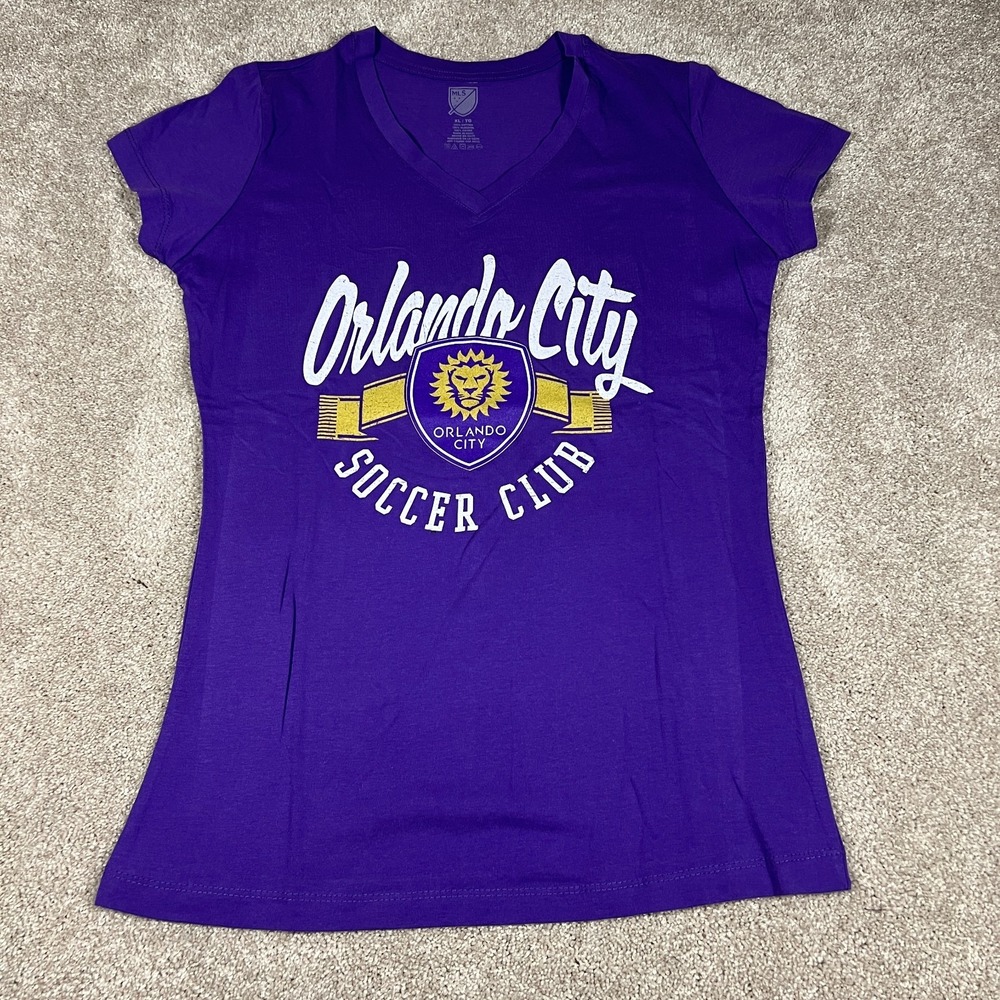 MLS Womens XL Purple Orlando City SC Soccer Club Cap Sleeve T-Shirt‎ NWOT